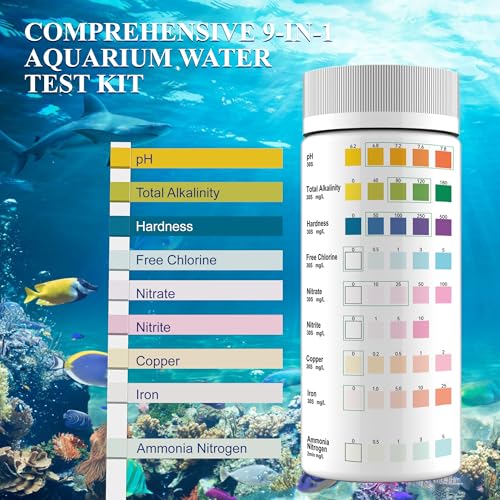 Image of Aquarium Water Test Kit 9-in-1, Aquarium Ammonia Test Strips for Fish Tanks