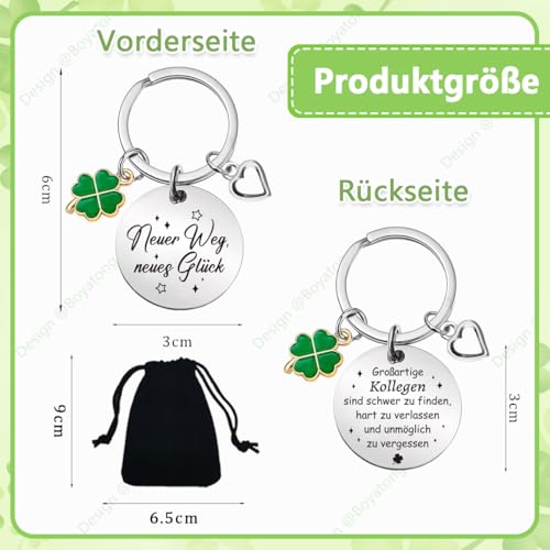 BOYATONG Abschiedsgeschenk Kollegen, Kleine Geschenke für Kollegen Beste Kollegin Danke Lieblingskollegin,Schlüsselanhänger Kleeblatt Abschied Kollegin Rente Jobwechsel Neuer Job Ostergeschenke