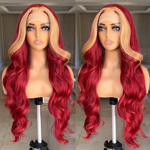 FABLLE Red Wig Honey Blonde Highlight Lace Front...