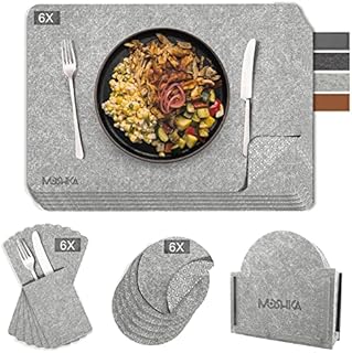 Moshka Premium Wipeable Felt Place Mat with Non-Slip Placemats Washable Coasters Plates Set of 6 Plate Coasters Felt Set (A-Grey)