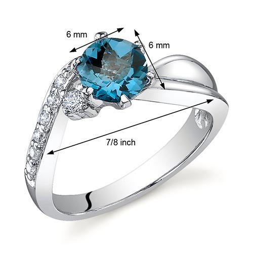 PEORA Ethereal Curves 1.00 carats London Blue Topaz Ring in Sterling Silver Rhodium Nickel Finish Sizes 5 to 92