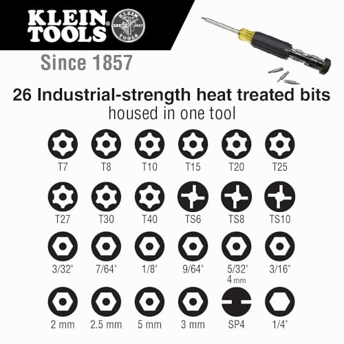 Klein Tools 32307 Multi-bit Tamperproof Screwdriver, 27-in-1 Tool with Torx, Hex, Torq and Spanner Bits with 1/4-Inch Nut Driver by KLEIN TOOLS - Image 3