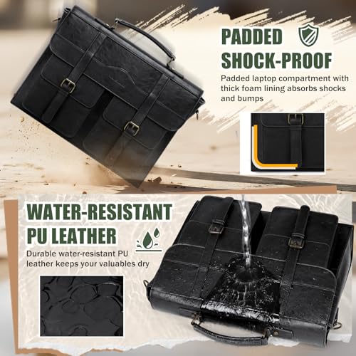 Image of RAINSMORE Mens Messenger Bag 17 /18 Inch Vintage Leather Laptop Briefcase Large Satchel Computer Shoulder Bag