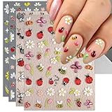 IDDFEVE Embossed Ladybug Nail Art Stickers - 5D Bees, Ants and Snail Insect Nail Decals for DIY Spring Summer Flower Manicure (4 Sheets)