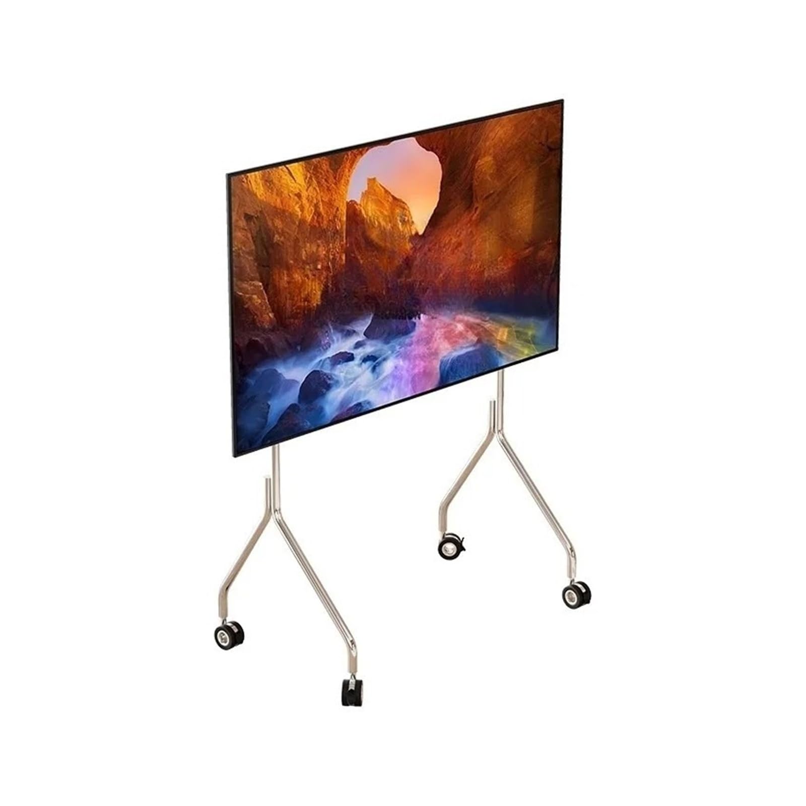Meuble TV acier inoxydable étagère rangement roulettes salon