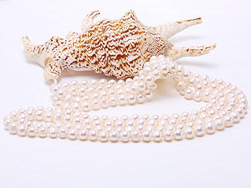 Jyx Pearl Long Strand Necklace Natural White 8Mm Flat Round Freshwater Cultured Pearl Necklace Endless Sweater Necklace 64" #TOP5