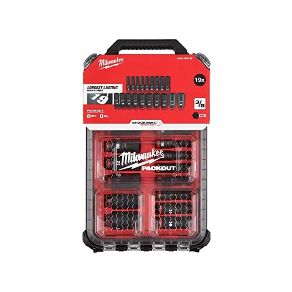 Milwaukee 4932480946 3/8 Drive Packout Deep Impact Shockwave Steckschlüsselsatz, 19-teilig