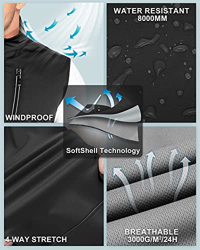 33,000ft Leichte Softshell Weste für Herren, Wasserdichte Winddichte Laufweste, Atmungsaktive Vest Gilet Ärmellose Jacke für Radfahren, Laufen, Wandern, Golf, Arbeit Schwarz M