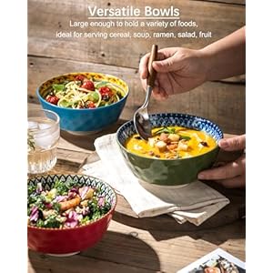 Ceramic Soup Cereal Bowls Set of 4 25 Oz Colorful Serving Bowls for Kitchen Porcelain Bowls for Cereal Pasta Salad Dishwasher Microwave Safe Bohemian Style