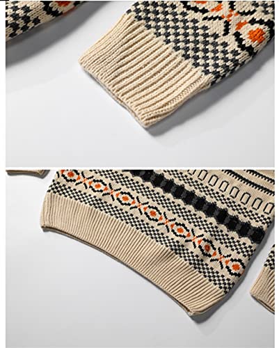 Autumn Vintage Acrylic Warm Sweater Pullovers Men Winter O-Neck Thick Check Pattern Sweater4