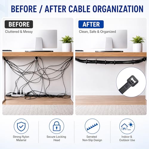 Image of Zip Ties 8 inch, 5000 Pack Black Zip Ties, Self-Locking Nylon Cable Ties with 40 lbs Tensile Strength,Wire Ties for indoor and outdoor use.