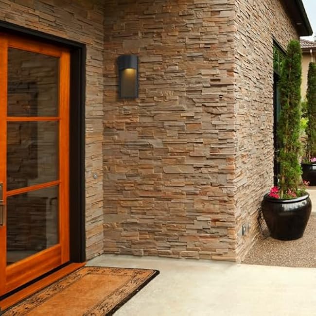 Globe Electric 44227 8.5W LED Integrated Outdoor Wall Sconce, Bronze Finish, Amber Water Glass Accent, Back Porch Lights, Front Patio, Garage Fixture, Exterior Lighting for House