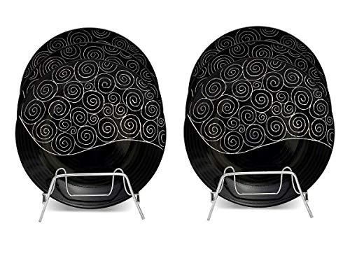 Caffeine Ceramic Handmade Black Doodle Quarter Plate and for Kitchen Serving Plate 8” (Set of 6)