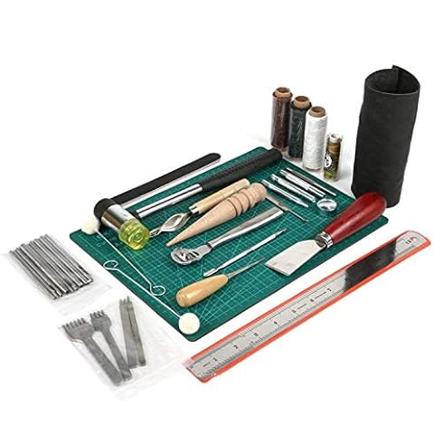CHSEEO 61 Pcs Leather Craft Hand Stitching Sewing Tool, Leather Carft Punch Tools Kit Leather Working Sewing Supplies for Leather Craft Working and Carpet Leather Canvas Repair #2 Cover