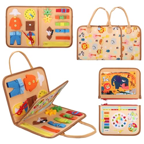 Luurie Montessori Toddlers Busy Book Learning Skills Sensory Activity Book for Preschool Educational Letters Puzzles Travel Toy Gifts for Kids (Animal Theme)