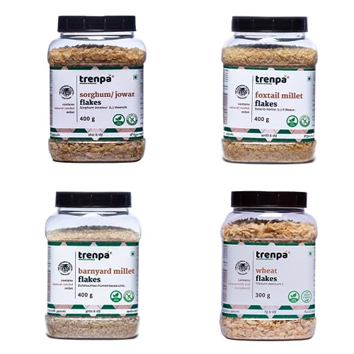 Trenpa 4x400 gms Millet Flakes Combo (Poha) Barnyard, Wheat,