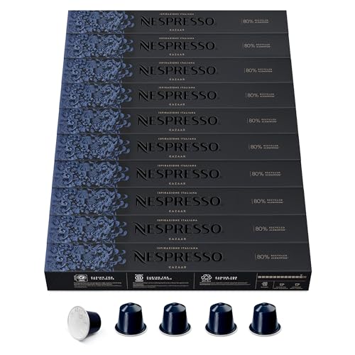 NESPRESSO ORIGINAL Kazaar, Dunkle Röstung, Kompatibel mit ORIGINAL Kaffeemaschinen, Kapsel Set aus 100 Kaffeekapseln