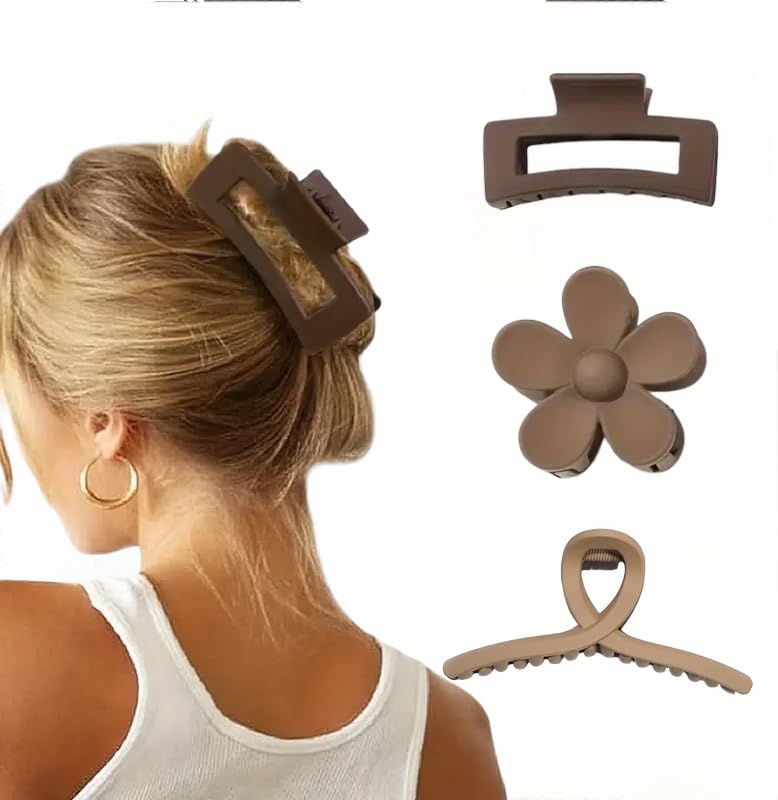 Image of Bakefy-3 Piece Large Claw Clips Hair Clips for Women Thick Hair, Multi-Styles Matte Non-slip Hair Clips,Strong Hold Jaw Clip Neutral and Black