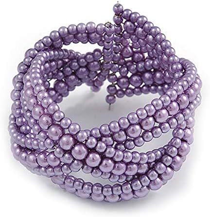Avalaya Purple Glass Bead Plaited Flex Cuff Bracelet - Adjustable - Image 5
