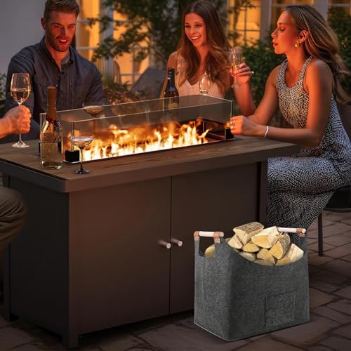 Filz Holzkorb - 55x40x32cm grauer Lagerraum, Kamin, tragbarer Griff Protokollhalter | Schwere Holzkiste für Winterlagerung, Wohnzimmer auf Kamintransport