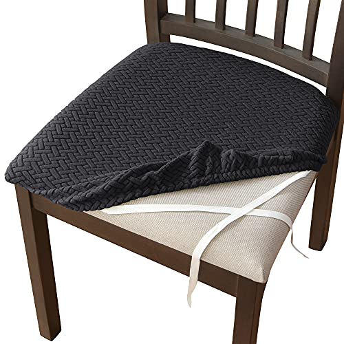 Morwealth Lot de 4 housses de chaise en jacquard pour salle à manger, hôtel, banquet (noir, 4) Cover