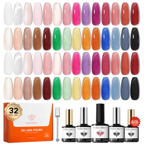 modelones 32 PCS Gel Nail Polish Set, 28 Colors Jelly