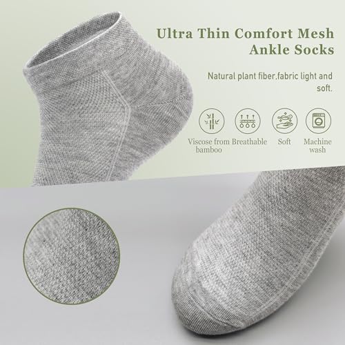 Image of SERISIMPLE Ultra-Thin Comfort Viscose Bamboo Mesh Ankle Socks for Women -Breathable Lightweight Low-Cut Socks 5 Pairs