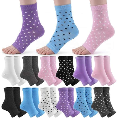 Cuffbow 12 Pairs Pedicure Socks for Women Toeless Cotton Flip Flop Open Toe Socks for Girls Yoga Pilates Foot Spa(Heart Style)