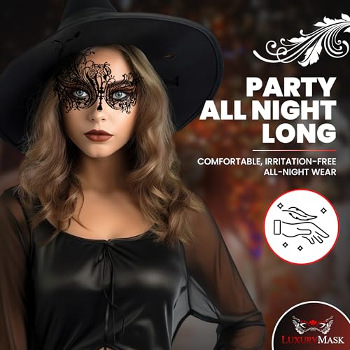 Image of Metal Filigree Masquerade Mask for Women - Swan Style Mask with Rhinestones for Mardi Gras, Prom, Halloween & Venetian Party