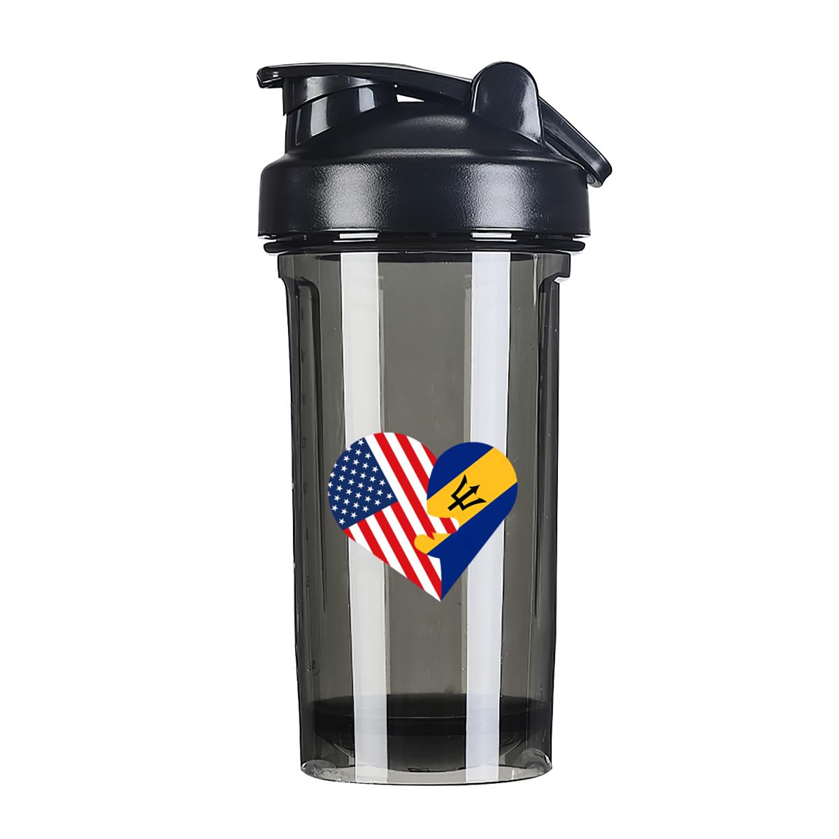 Hearts America USA And Barbados Flag 18 Ounce Shaker Cup,Fashion Theme Pattern Shaker Bottle Leak-proof Workout Shake Bottles 500ML/18 oz Perfect for Pre Workout