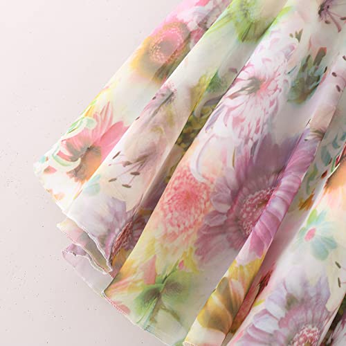 BILIKEYU Girls Floral Chiffon Dress Prints Short Sleeve Off Shoulder High Waist Flared A-line Flowy Casual3