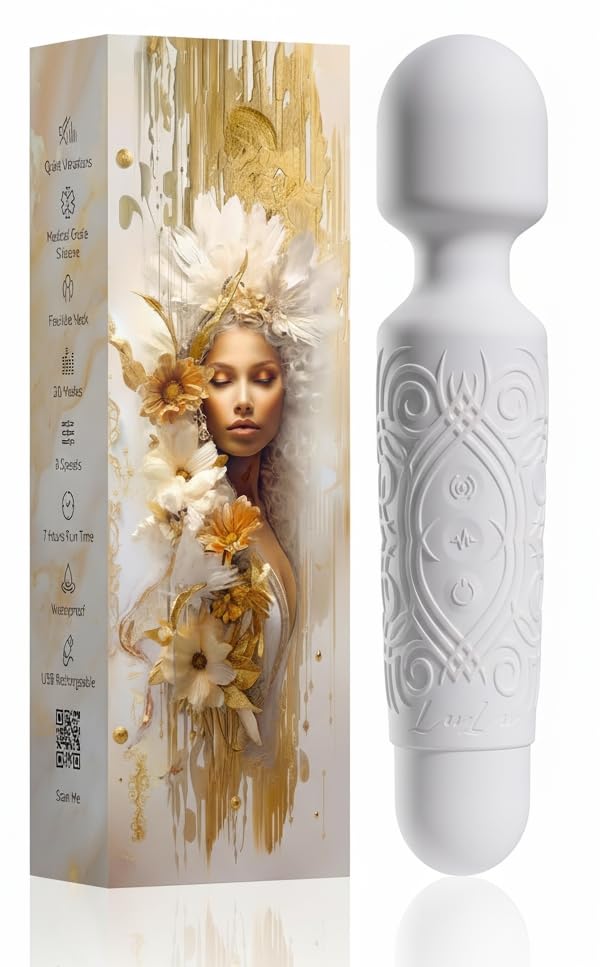LuLu Wand Massager Vibrator for Women - Powerful Multi-Speed Waterproof Vibrating Wand with Smoky Quartz Yoni Egg - Silent Rechargeable Sex Toy for Clitoral Stimulation: Premium White