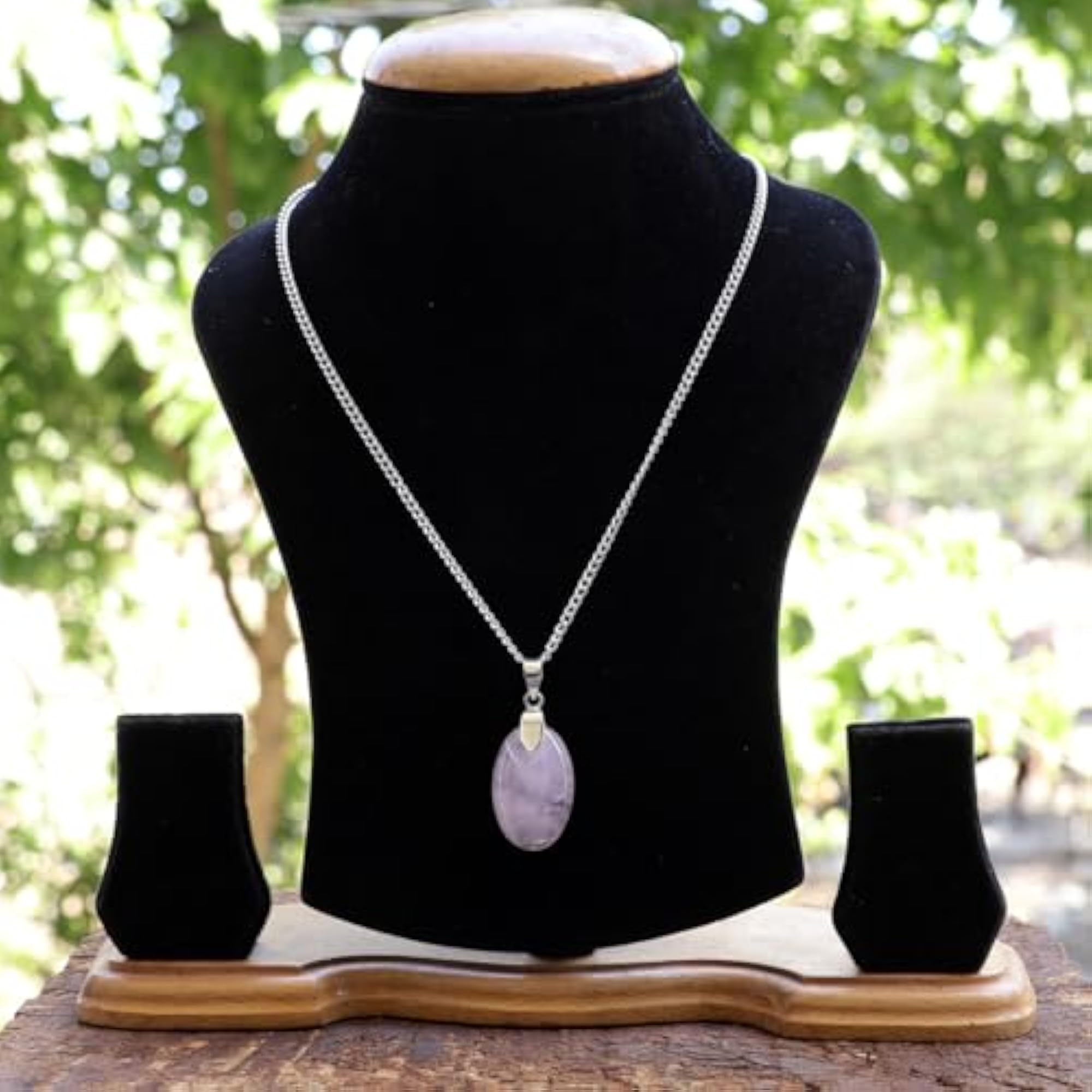 Natural AAA Rose Quartz Pendant with Metal Chain