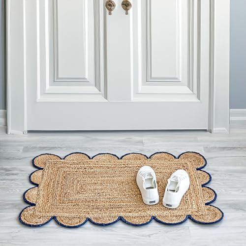 Tapete decorativo de yute natural con borde azul 2x3 miniatura 2