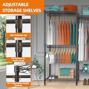 Portable Wardrobe Rack, 7 Tiers Wire Shelving Black Garment Rack, Compact Extra Large Clothing Racks Metal with 5 Hanging Rods, 2 Side Hooks for Hanging Clothes Portable Wardrobe Rack 7 Tiers Wire Shelving Black Garment Rack Compact Extra Large Clothing Racks Metal with 5 Hanging Rods 2 Side Hooks for Hanging Clothes