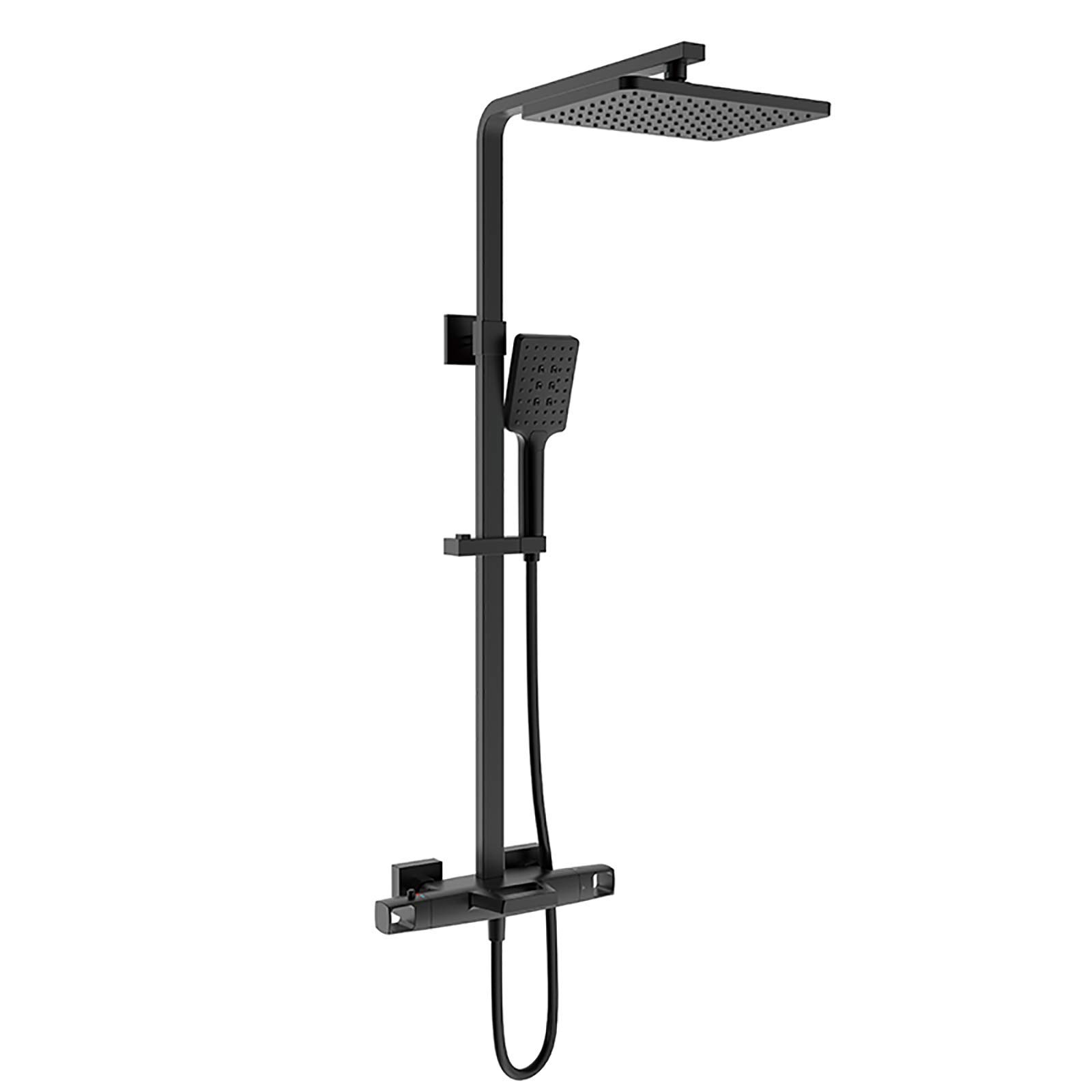 AYCDL Thermostatic Shower Combo Set Exposed Bathroom Shower Faucet Set with Rainfall Shower Head, Multifunctional Handheld Shower, Tub Spout,Black,Black,Black