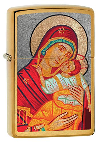 Encendedor Zippo Virgin Mary con Niño latón cepillado miniatura 1