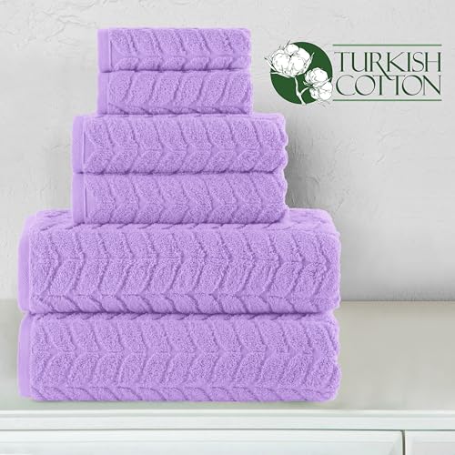 Image of Elegant Comfort Luxury 6-Piece 100% Turkish Cotton Jacquard Braided Textured Premium Hotel Quality Towel Set- Soft and Absorbent, Includes 2 Bath Towels, 2 Hand Towels and 2 Washcloths, Lilac