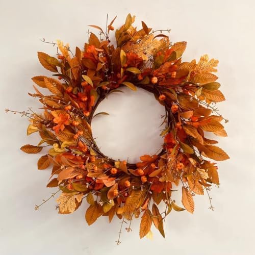NeoL'artes 20 Inch Fall Wreath Artificial Pumpkin Wreaths for Fro...
