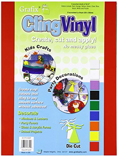 Cling Vinyl 9X12 9/Pkg-Assorted Colors