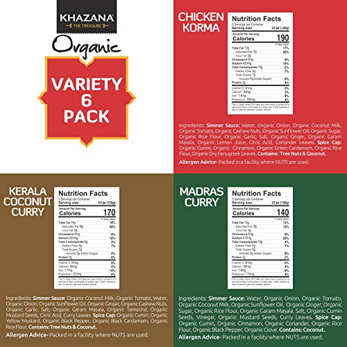 Khazana Organic Indian Simmer Sauce Variety Pack - 6 X 12.7Oz Jars | Non-Gmo, Vegan, Gluten Free, Kosher | Easy To Cook Authentic Indian Meals At Home! #TOP3