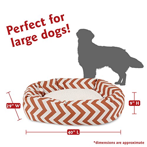 Image of Majestic Pet 40 Inch Chevron Sherpa Calming Dog Bed Washable - Cozy Soft Round Pet Bed with Spine for Head Support - Fluffy Donut Bed 40x29x9 (inch) - Large - Burnt Orange