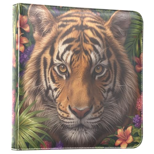 Kigai Flower Tigers Photo Album Self Adhesive Scrapbook Album Leather Cover DIY Picture Scrap Book with 20 Adhesive Sheets, 11.8x24x0.8 inch
