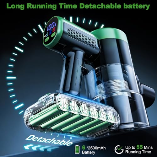 Image of Cordless Vacuum Cleaner, 58Kpa Vacuum Cleaners for Home, 55Mins Stick Vacuum with Self-Standing & LED Display, Anti-Tangle & Wall Mount Charging (Green Black)