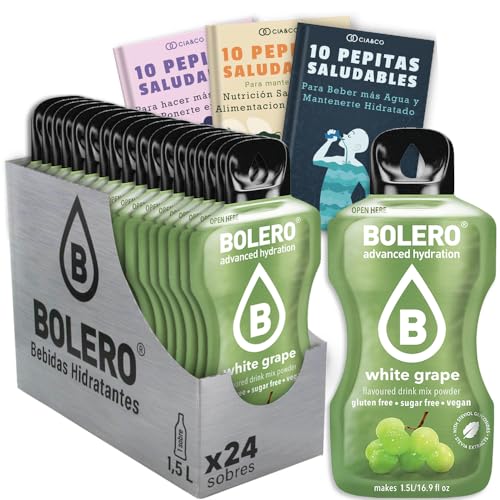 24 x Bebida Bolero UVA BLANCA Hidratante Sin Azucar (24x9 grs) + 30 Pepitas Saludables para una vida más sana by Cia&Co