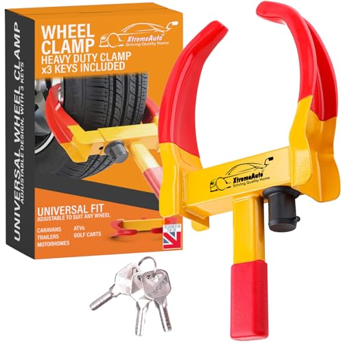 Xtremeauto Wheel Clamp Lock – Heavy Duty Car Wheel Lock Clamps, Caravan Lock Car Clamp With 3 Keys, Antitheft Locking Devices, Fits 7-11″ Width Tyres, Motorhome Wheel Clamp Security Anti Theft Trailer