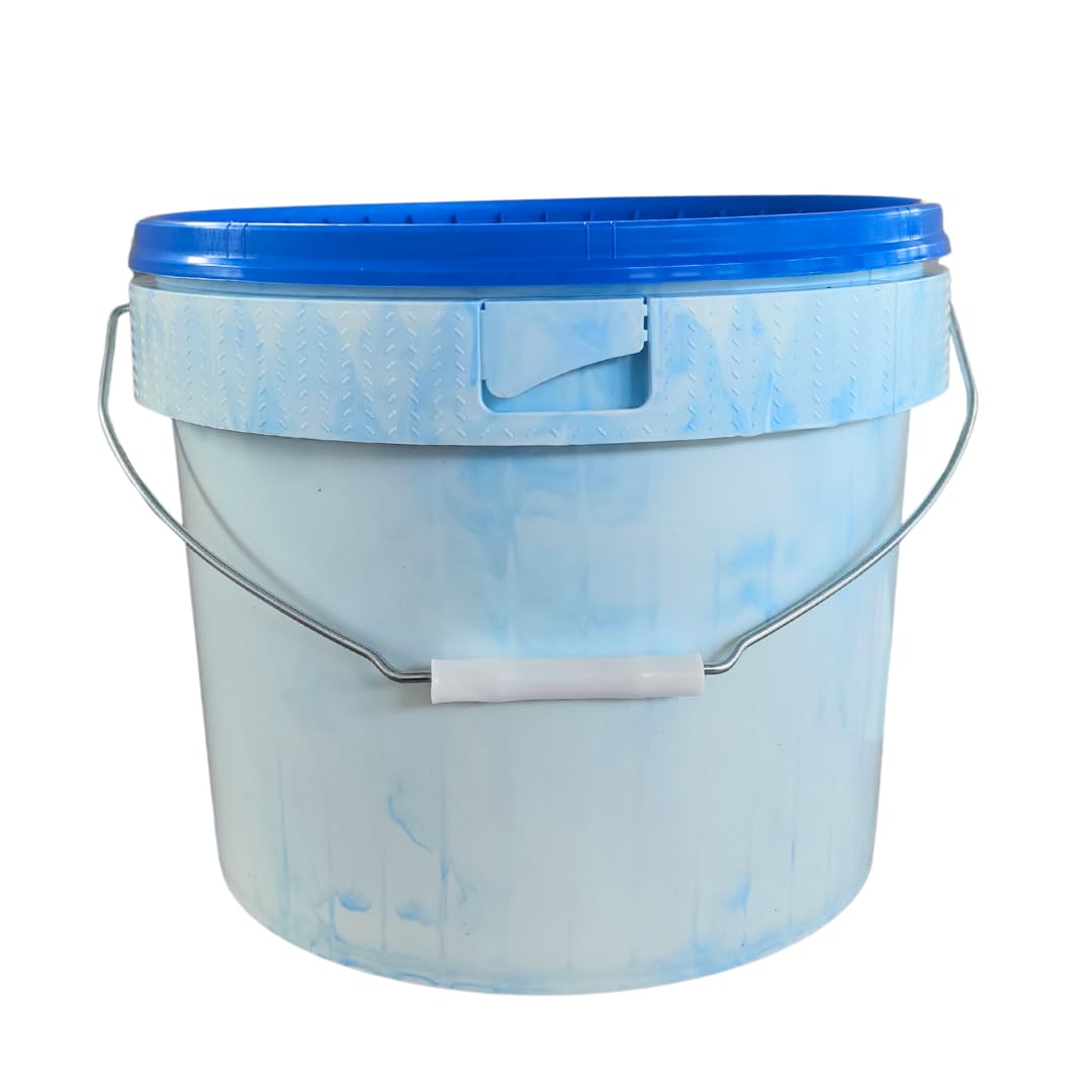 Cubos de plástico blanco con efecto mármol azul, tapa azul, 14 litros, vacío, hermético, 15 l, mango de metal (20)