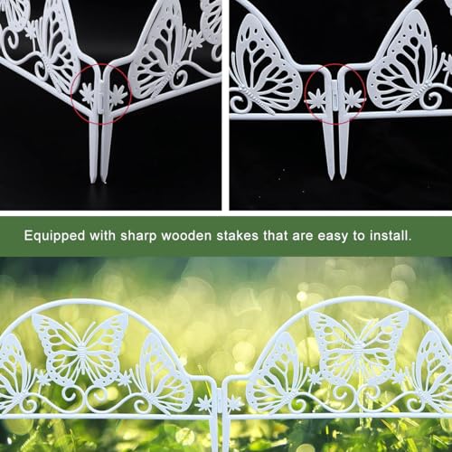 Image of HASTHIP 4pcs Outdoor Garden Fence Border, PVC Decorative Garden Edging Fence Outdoor Cut-Out Butterfly Garden Picket Fence Panels, Garden Fence Decorative Flower Fencing for Pathway, Yard, Lawn