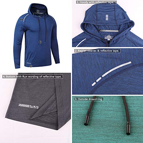 Men's Bodybuilding Long-Sleeve Hoodie Running Sweatshirts Dry Fit Performance Stretchy Polyester and Spandex Color Blue Size L - Image 4