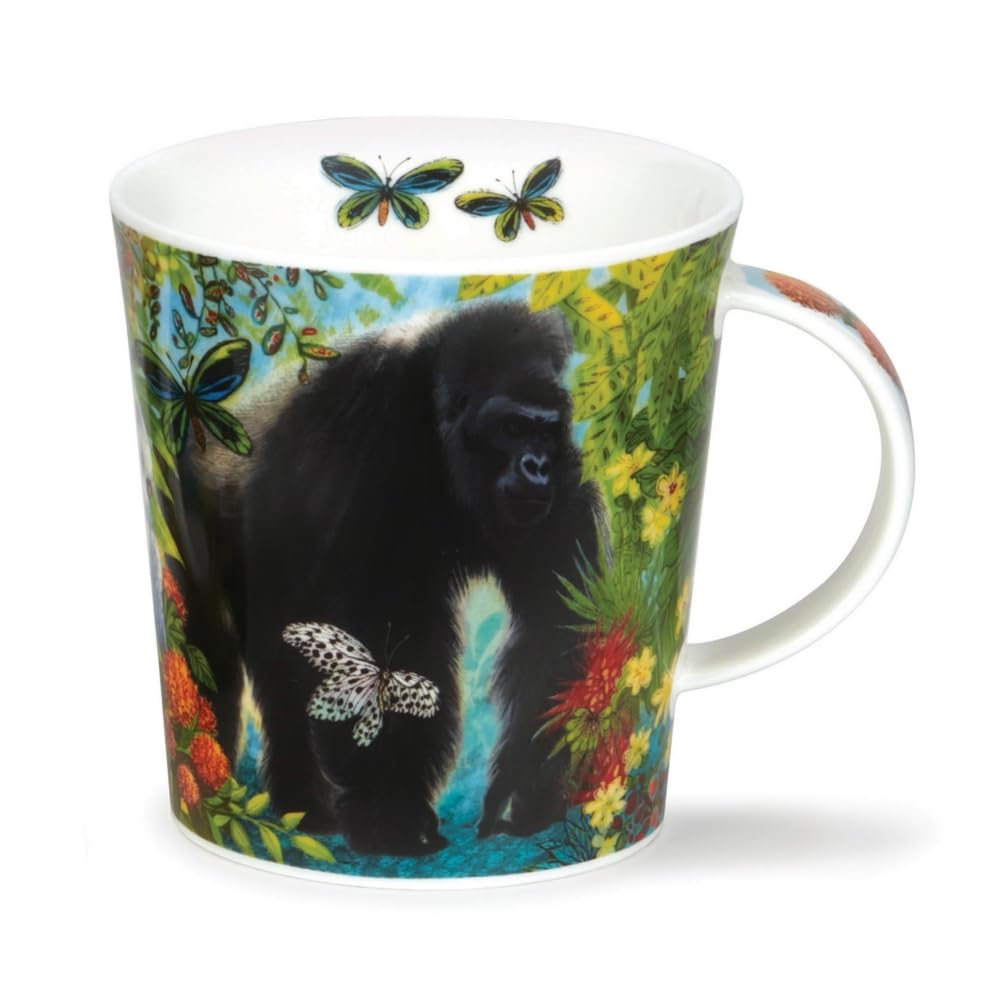 Dunoon Lomond Fine Bone China Tropical Design Mug Utopia (LO-UTOP-Gorilla), White